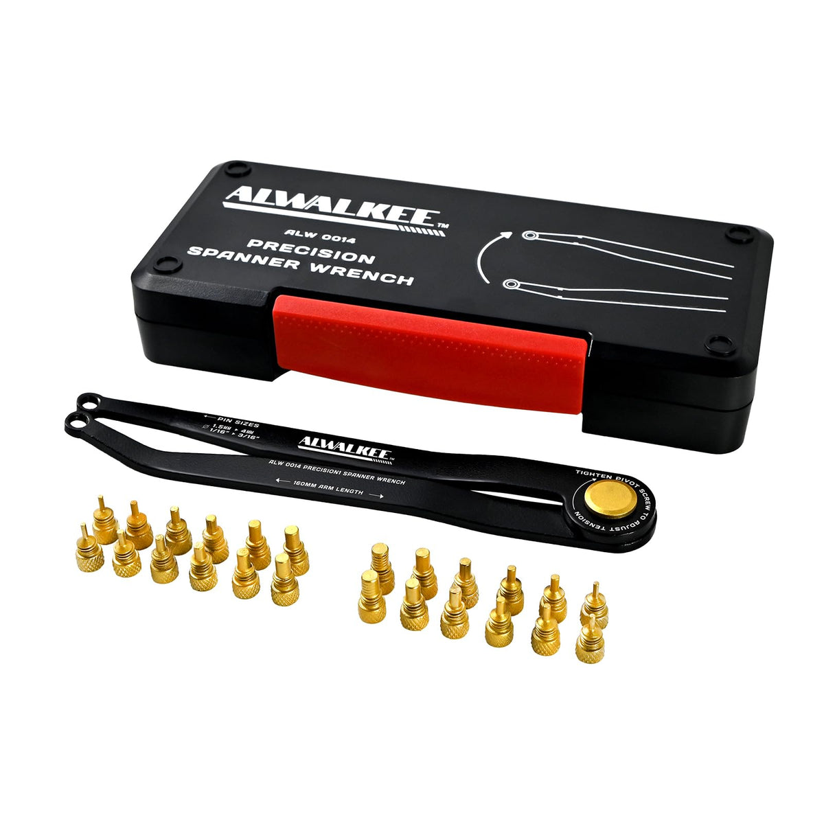 ALWALKEE 25-piece pin wrench set in case for portable bearings maintenance.
