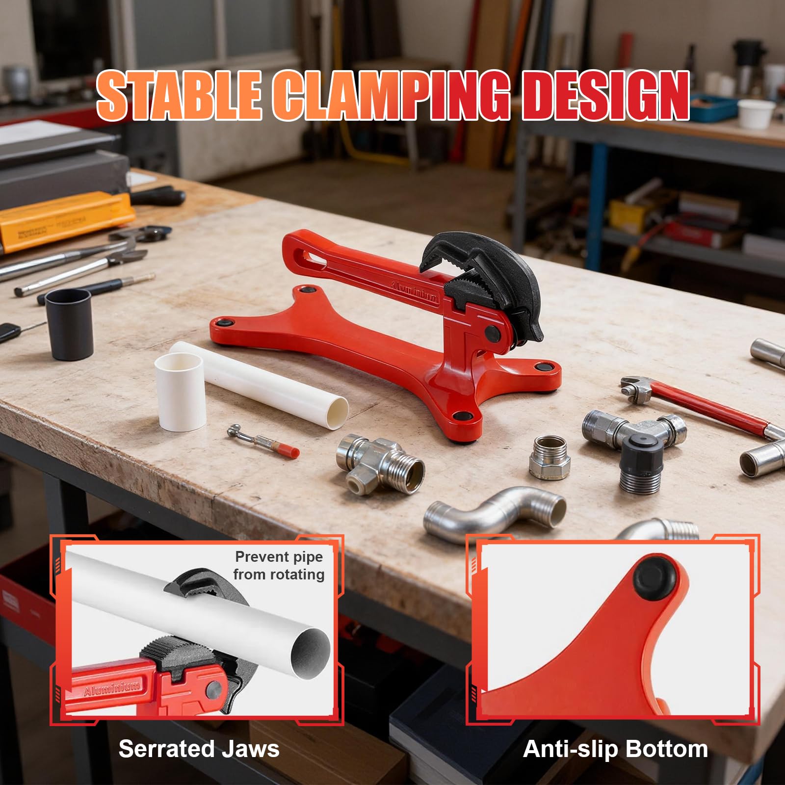 Non-slip jaws and base keep ALWALKEE vise steady during use