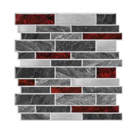 Alwayspon black-red marble vinyl tiles pack for kitchen backsplash with easy peel-and-stick.