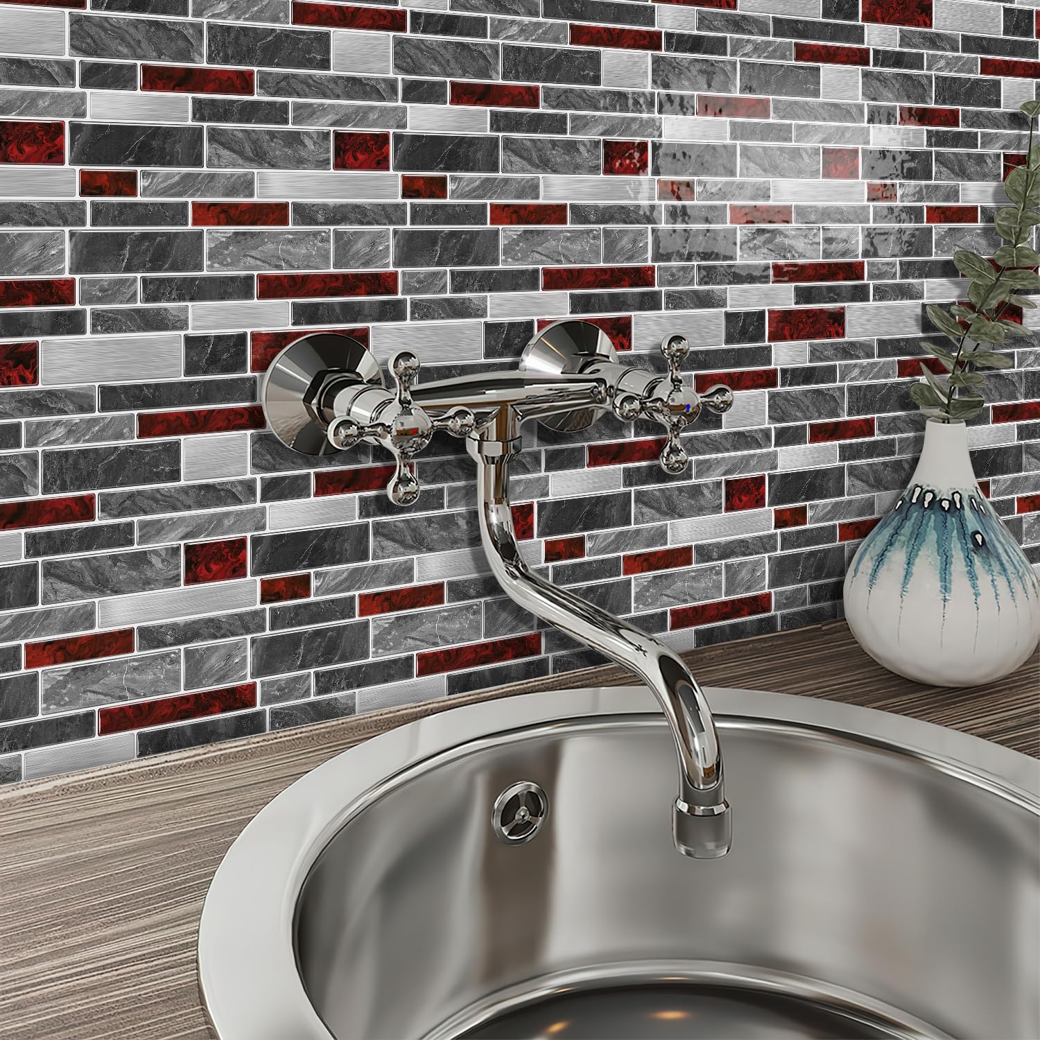 Alwayspon peel-and-stick subway tiles suitable for bathroom or kitchen decor.