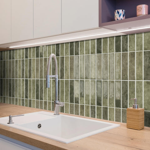 Alwayspon peel-stick backsplash tile on wall, demonstrating easy rent-friendly application.