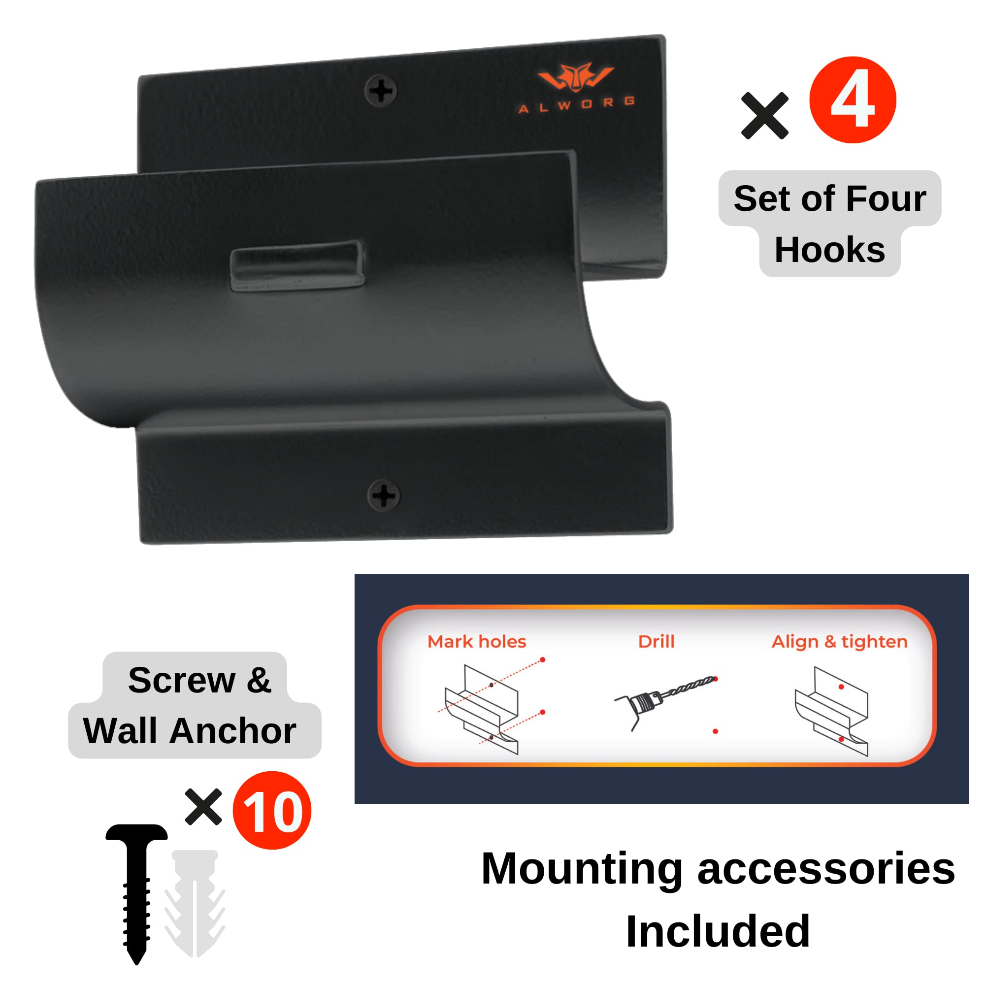 ALWORG wall-mount hook securely holds a wheelbarrow for quick gardening tasks.