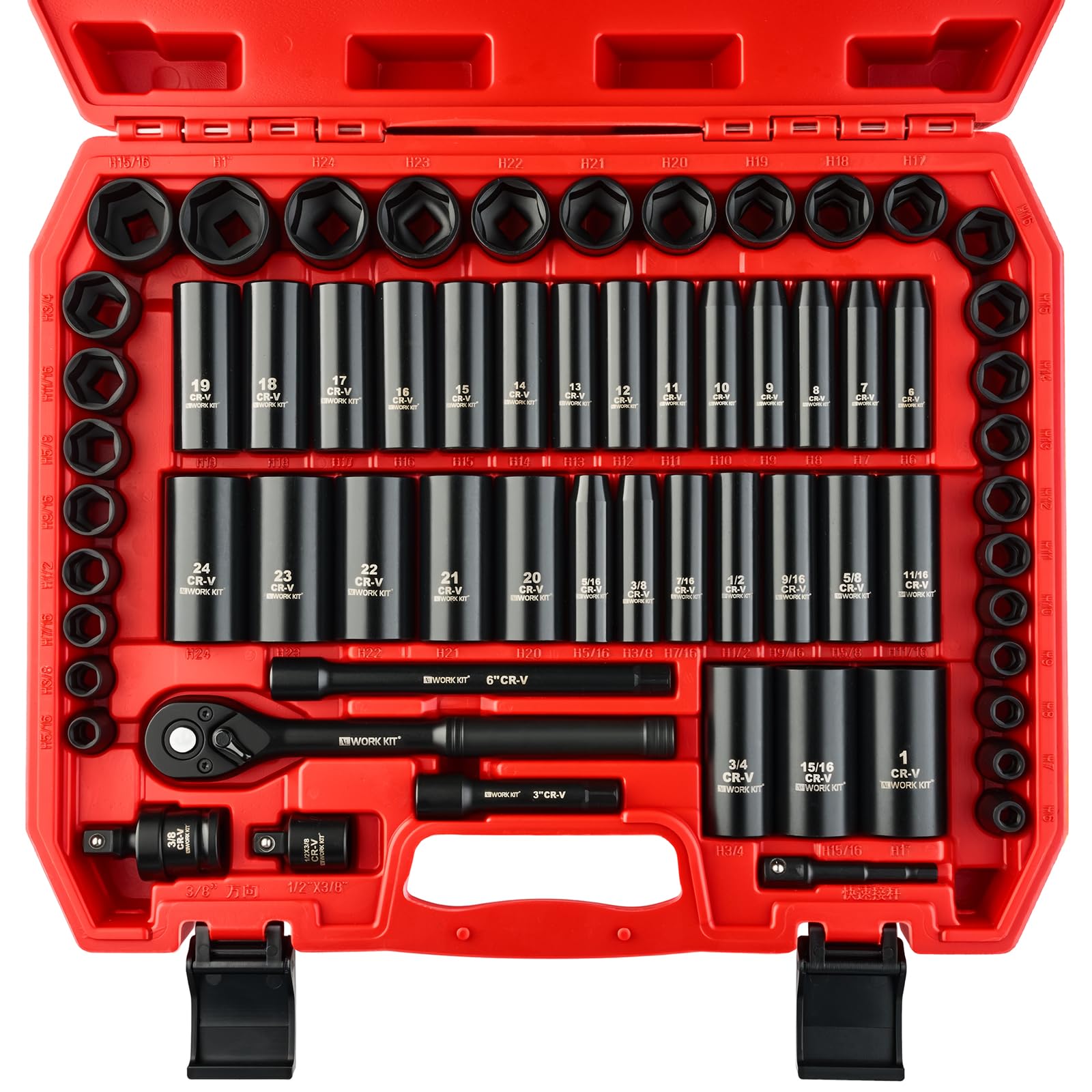 ALWORKKIT 3/8 drive socket set in case for quick access during projects