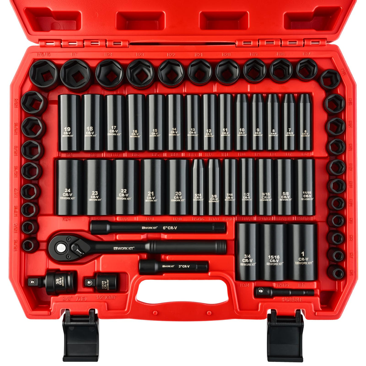 ALWORKKIT 3/8 drive socket set in case for quick access during projects