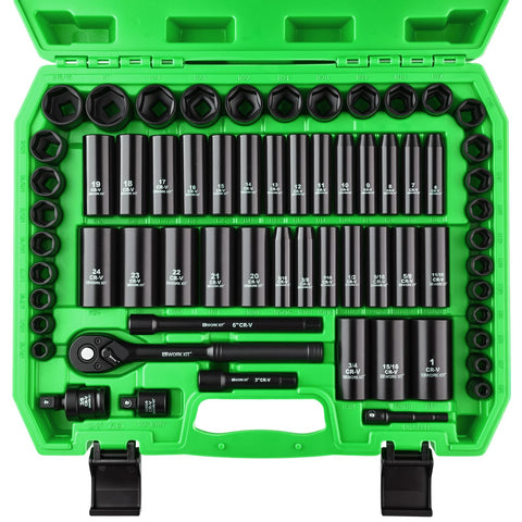 ALWORKKIT 64-piece drive socket set in case for organized fast projects.