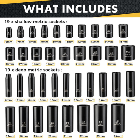 ALWORKKIT deep metric sockets 8-22mm for high-torque tasks