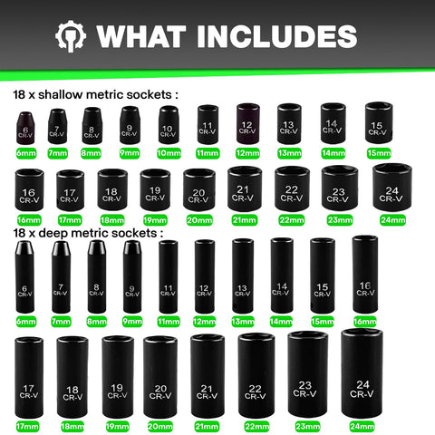 ALWORKKIT deep metric sockets 8mm-22mm deliver precise fits for reliable torque in tight spaces.