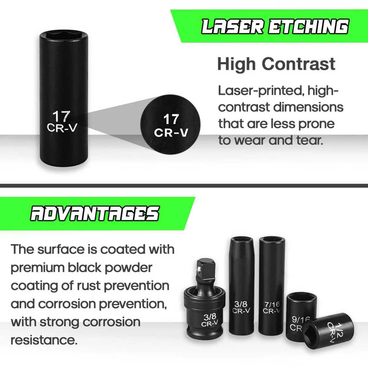 ALWORKKIT deep SAE sockets 5-16-1 inch for versatile fasteners