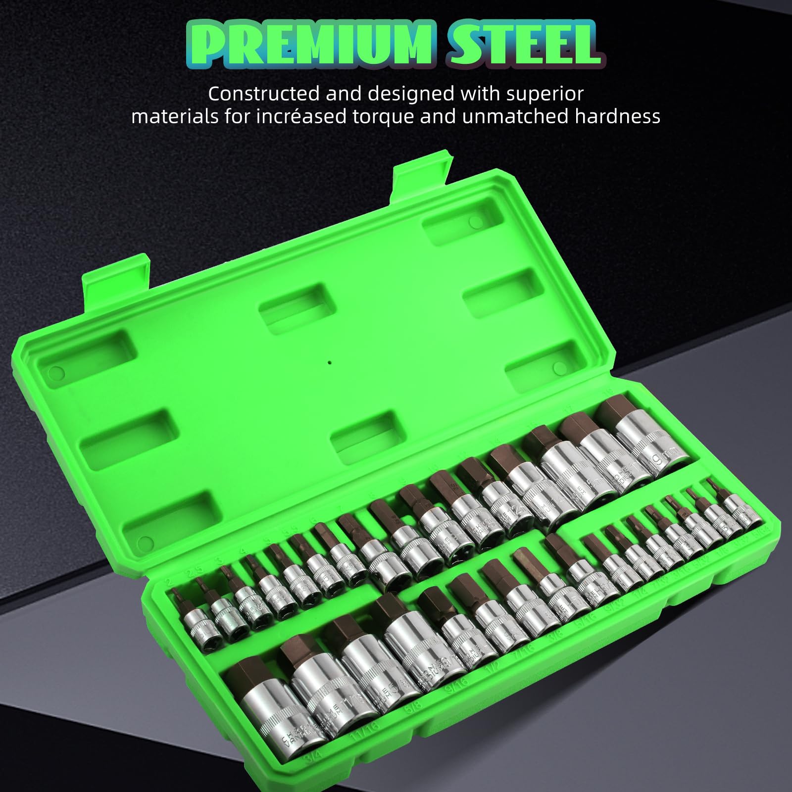 ALWORKKIT Masater hex bit socket set chamfer design eases fastener insertion.