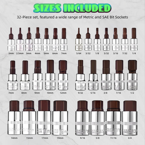 ALWORKKIT Masater hex bit socket set metric sizes with laser markings for quick identification.