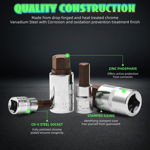 ALWORKKIT Masater hex bit socket set SAE sizes ensuring compatibility across DIY tasks.