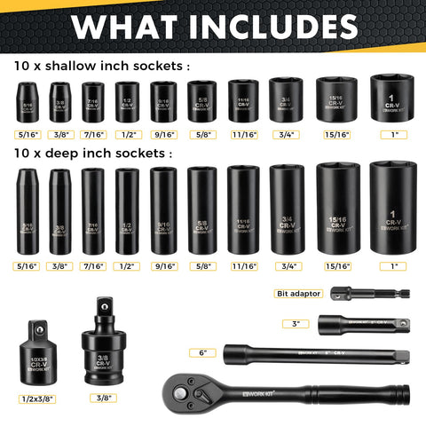 ALWORKKIT shallow metric sockets 8-22mm for quick access in tight spaces
