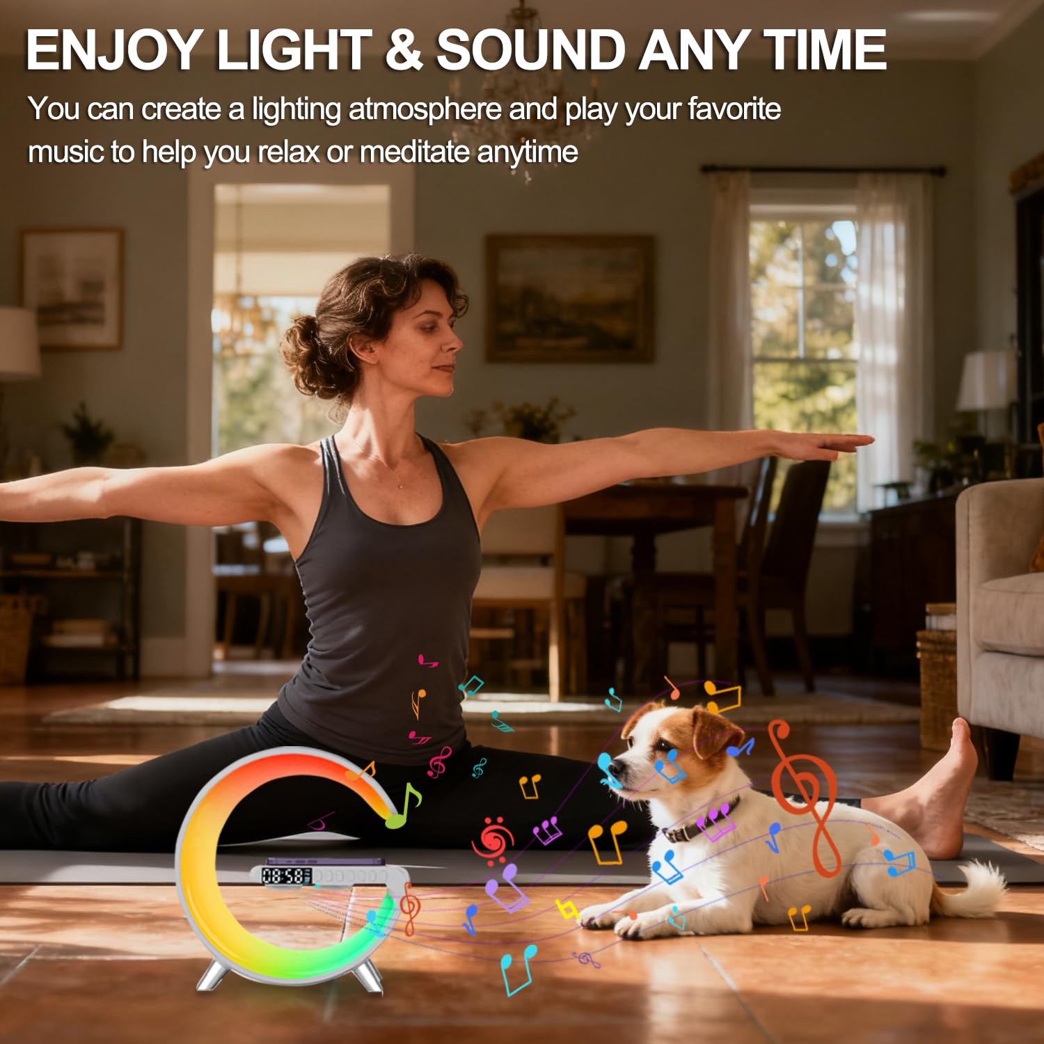ALYNIC Smart Table Lamp wireless charging pad beside laptop for desk-friendly charging.
