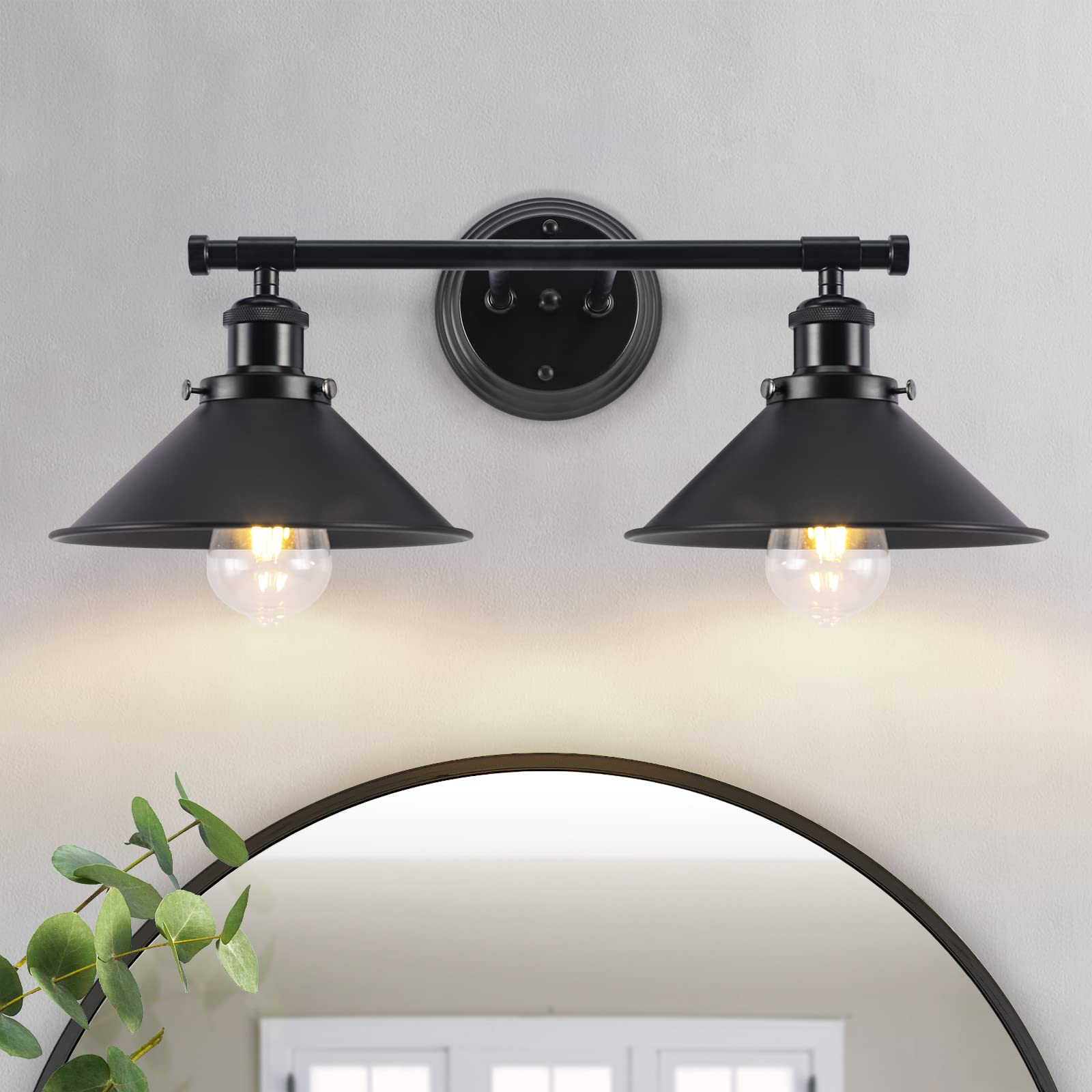 Alynzee 2-light matte black farmhouse vanity light over mirror for warm bathroom illumination