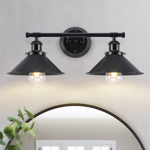 Alynzee 2-light matte black farmhouse vanity light over mirror for warm bathroom illumination