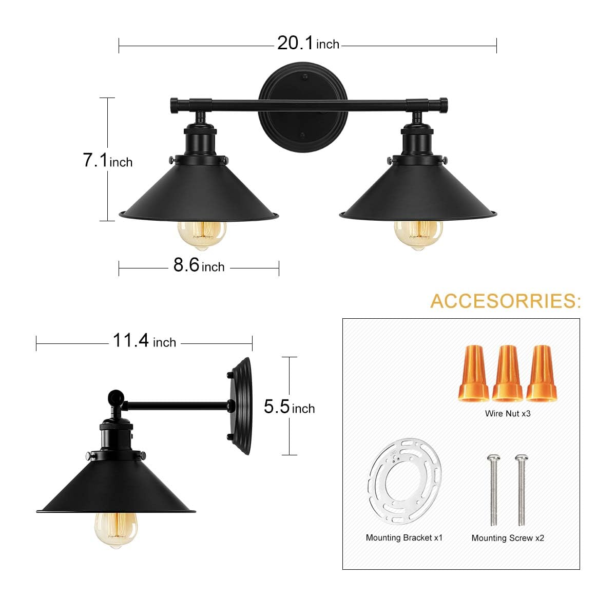 Alynzee easy-to-install vanity light with included mounting hardware