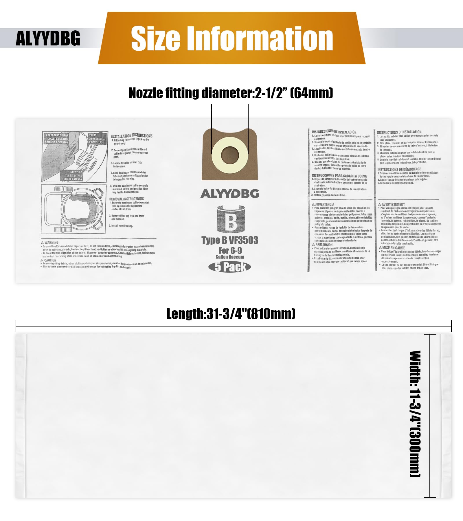 ALYYDBG bag length 31-3/4 inches for Ridgid compatibility