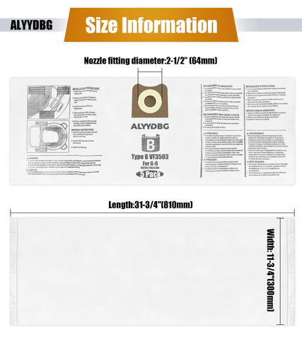 ALYYDBG bag length 31-3/4 inches for Ridgid compatibility