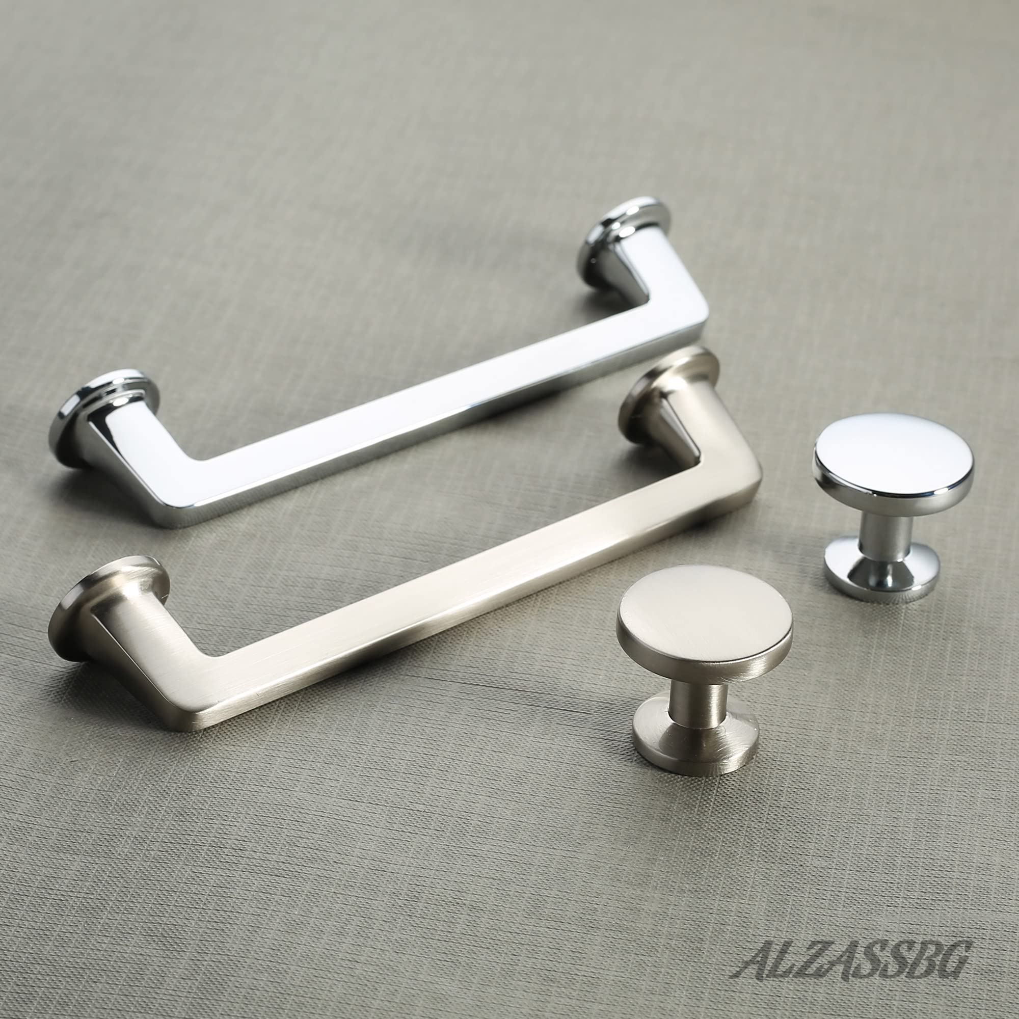 Alzassbg close-up of polished chrome knob, showing smooth finish and grip.