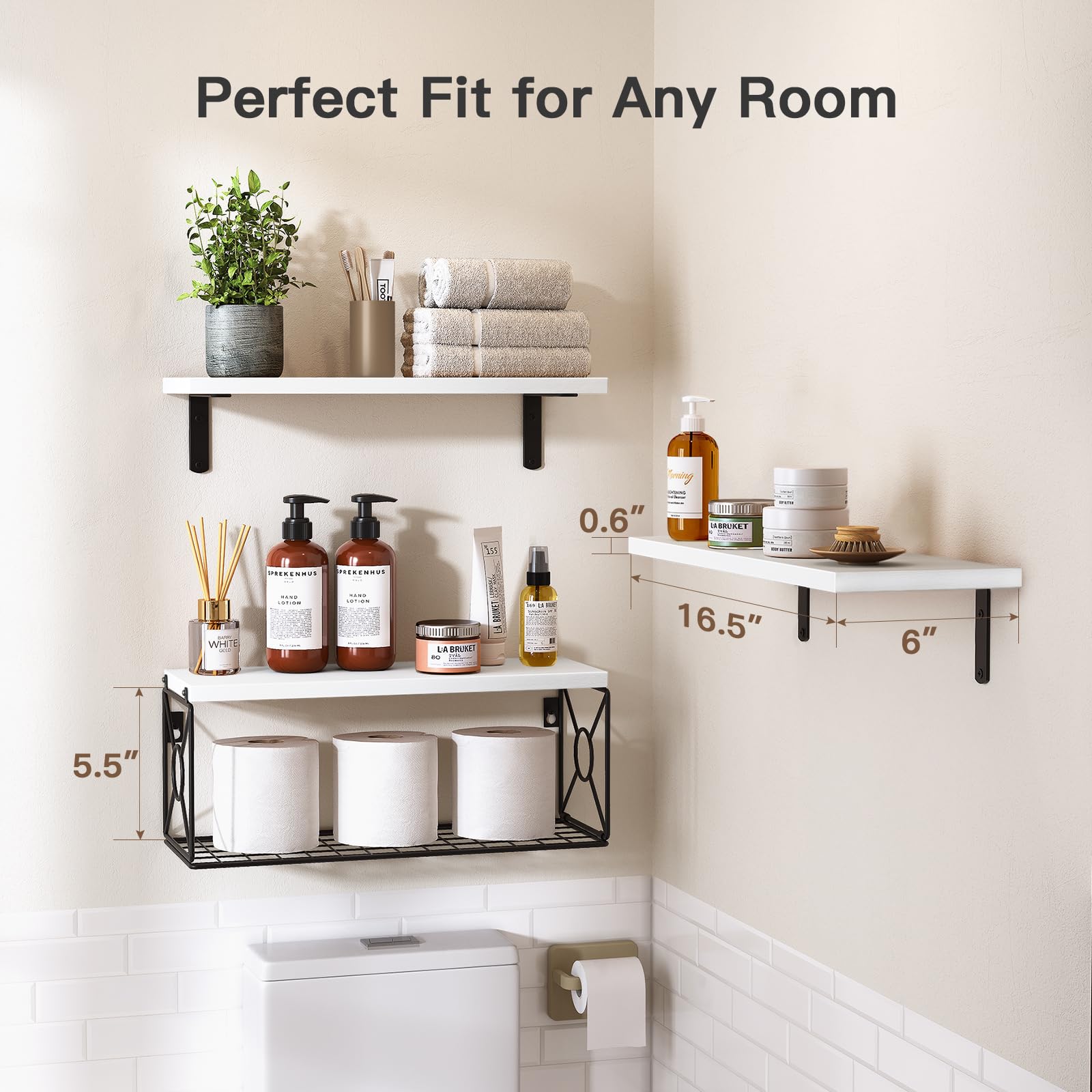AMADA HOMEFURNISHING amada 3-piece floating shelves showcase Paulownia wood for durable, stylish storage.