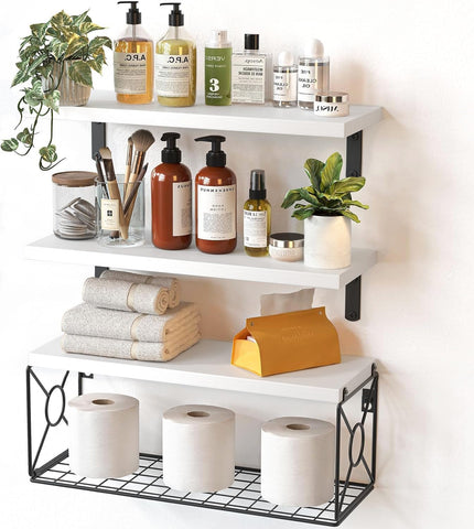 AMADA HOMEFURNISHING amada bathroom shelves over toilet with storage basket keeps toiletries organized and accessible.