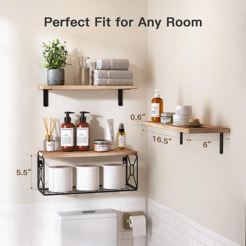 AMADA HOMEFURNISHING three-shelf set organized for towels and toiletries in a modern bathroom.