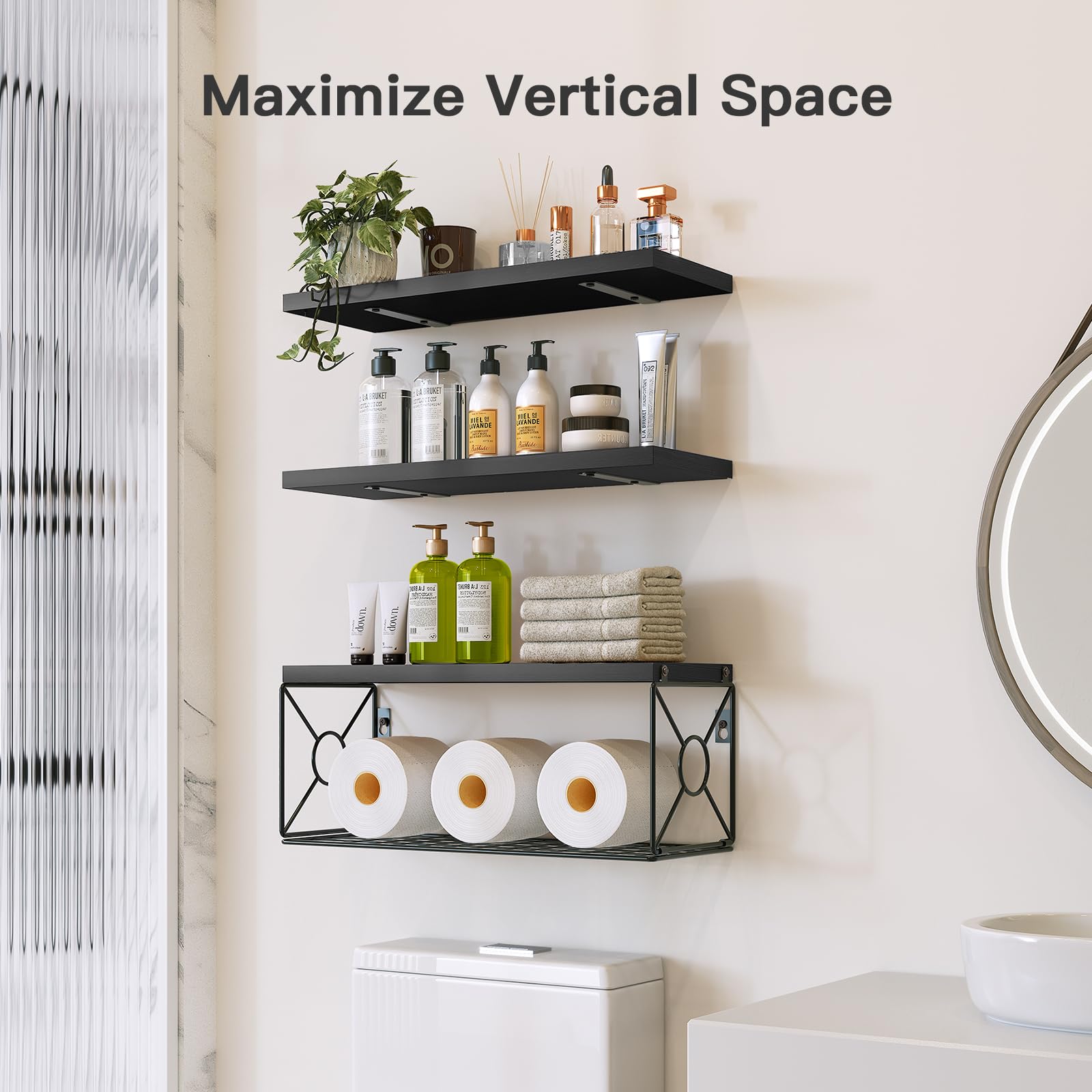 AMADA HOMEFURNISHING bathroom shelf storage basket detail shows sturdy capacity for toiletries