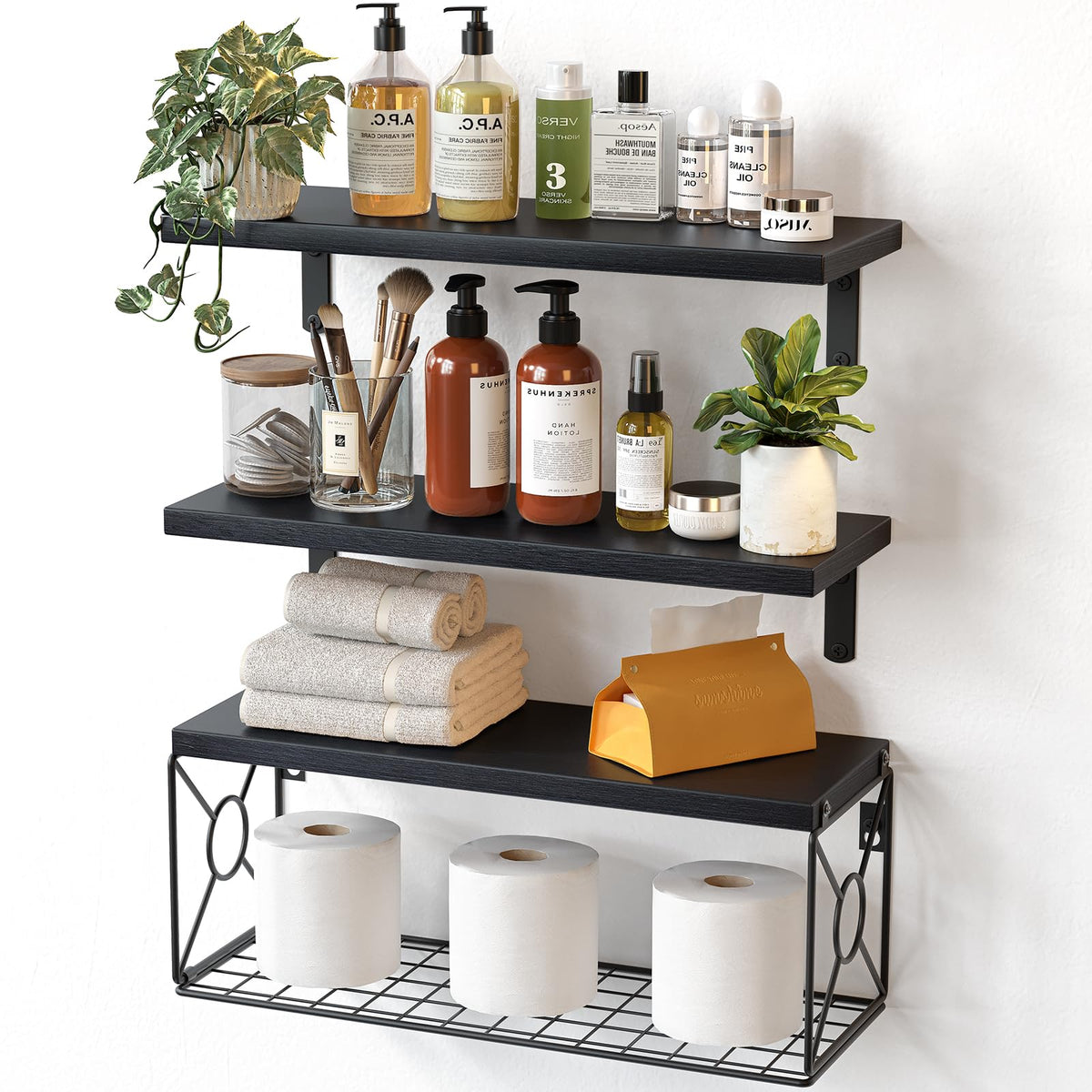 AMADA HOMEFURNISHING bathroom shelf over toilet with basket in full view for organized living spaces