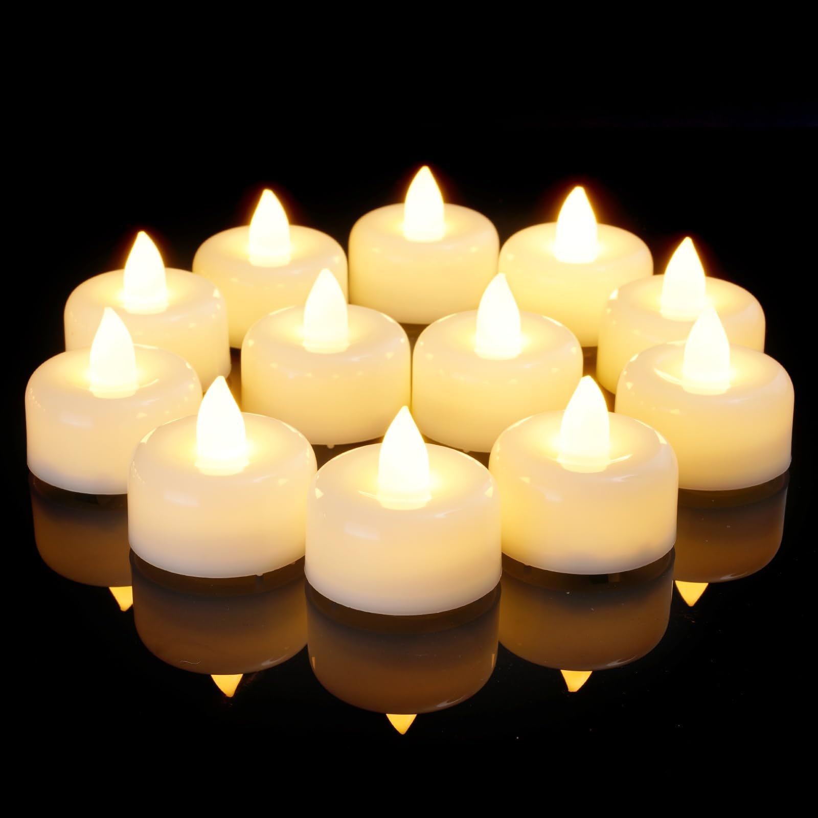 Amagic flameless tea lights on dining table create cozy ambiance