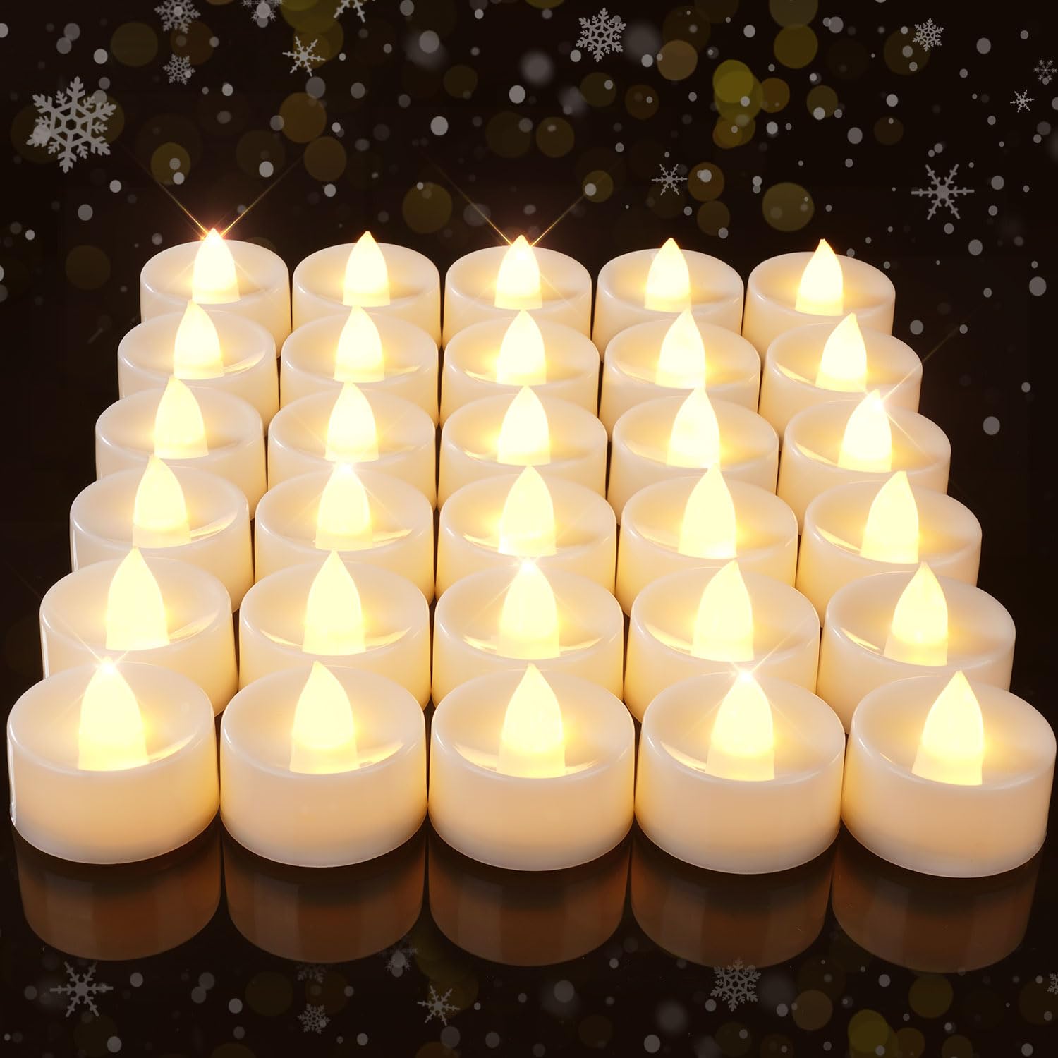 Amagic 30Pcs flickering tea lights create realistic candle glow for elegant wedding tables