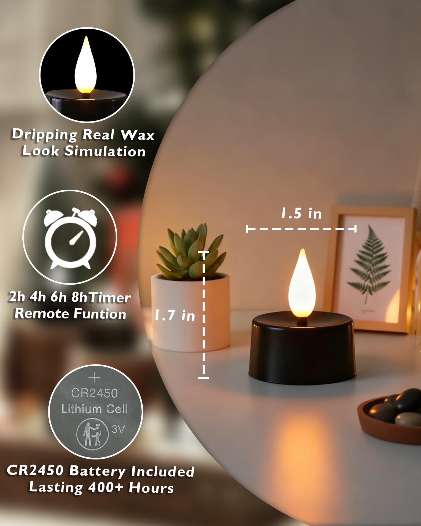 Amagic 3D black-wick tealight adds lifelike glow for dramatic table decor.