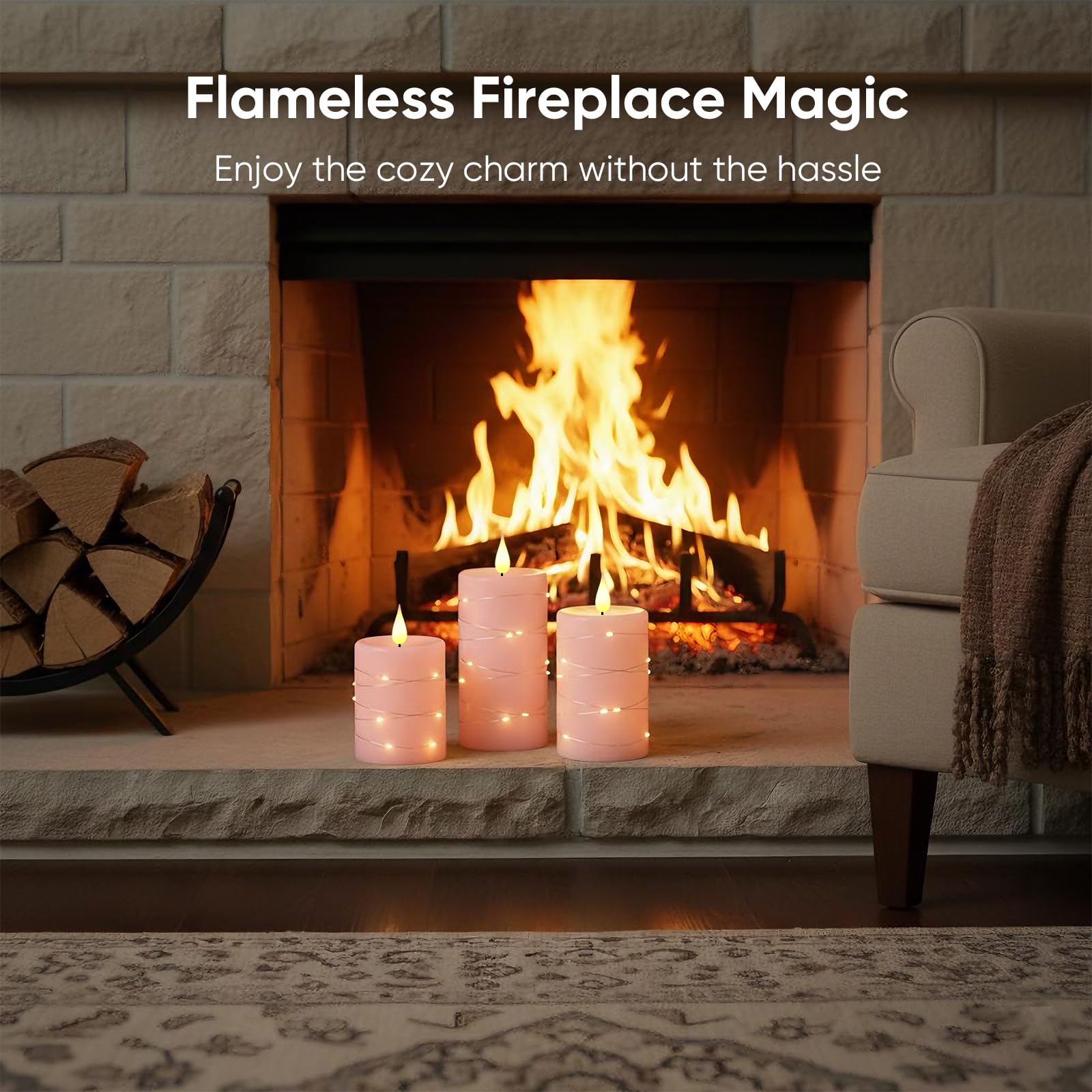 Amagic 3x6 inch real-wax candles with a 3D wick for authentic flicker.