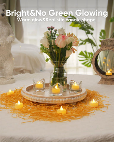 Amagic tealights on the dining table add wind safe ambience