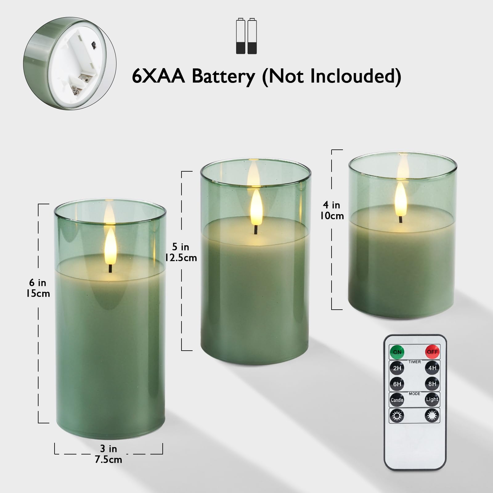 Amagic wireless candles powered by two AA batteries with long-lasting burn time.