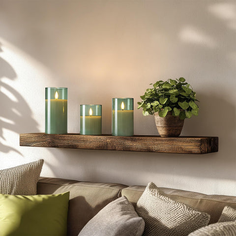 Amagic three-piece pillar candle set designed for safe home decor and events.