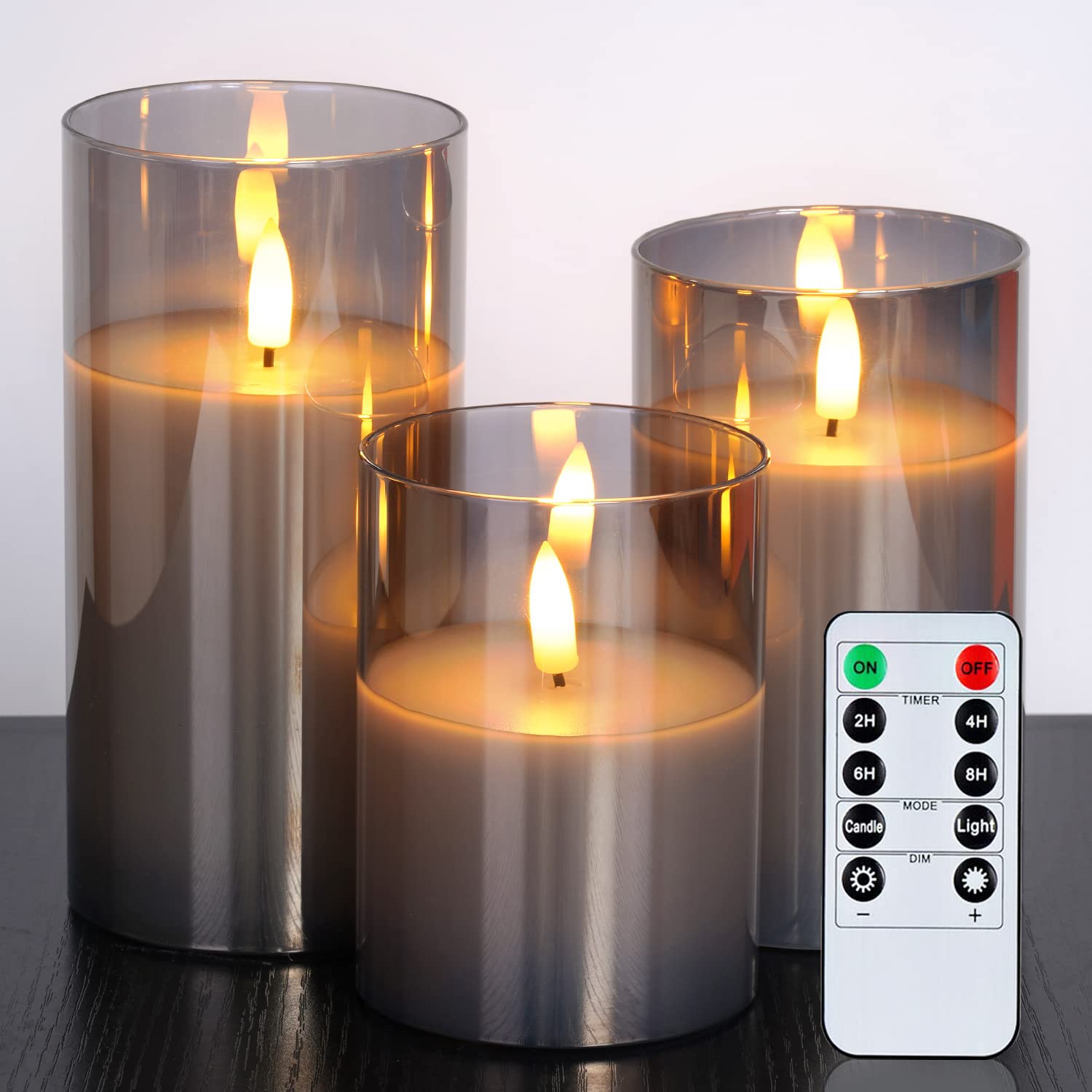 Amagic grey glass flameless candles with remote create safe, authentic candlelight ambiance