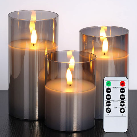 Amagic grey glass flameless candles with remote create safe, authentic candlelight ambiance