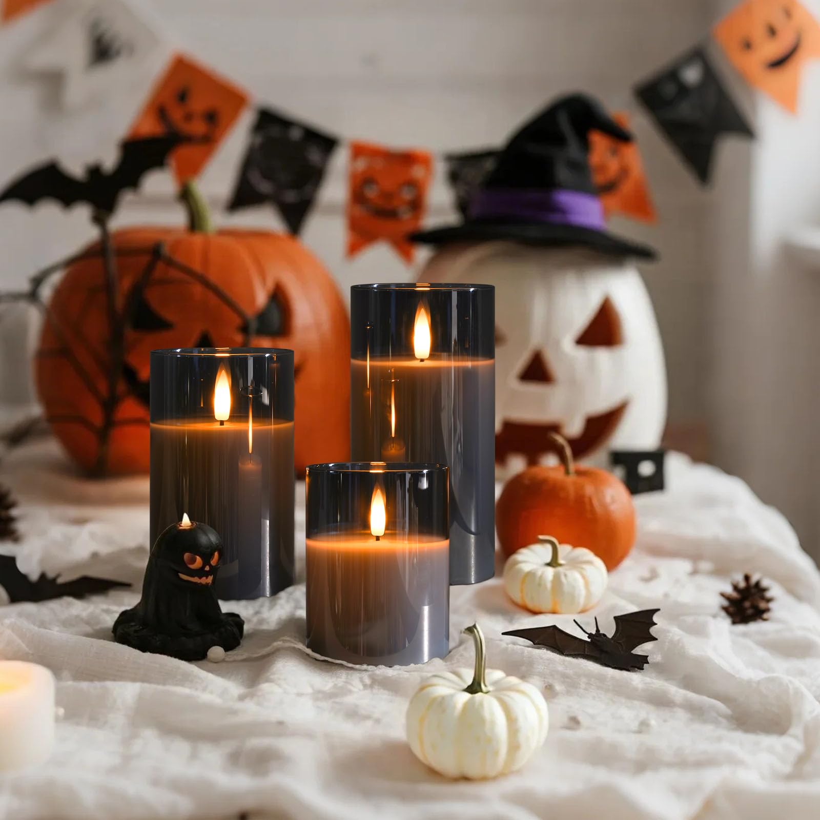 Amagic Halloween decor glass candles provide safe, atmospheric illumination