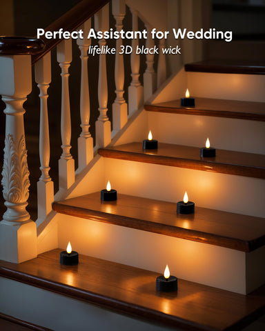 Amagic 12-pack LED tealights provide versatile table decorations and mood lighting.