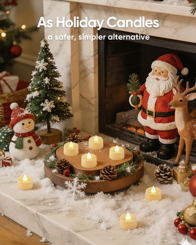 Amagic warm-white flicker adds cozy ambience to home dinners and gatherings