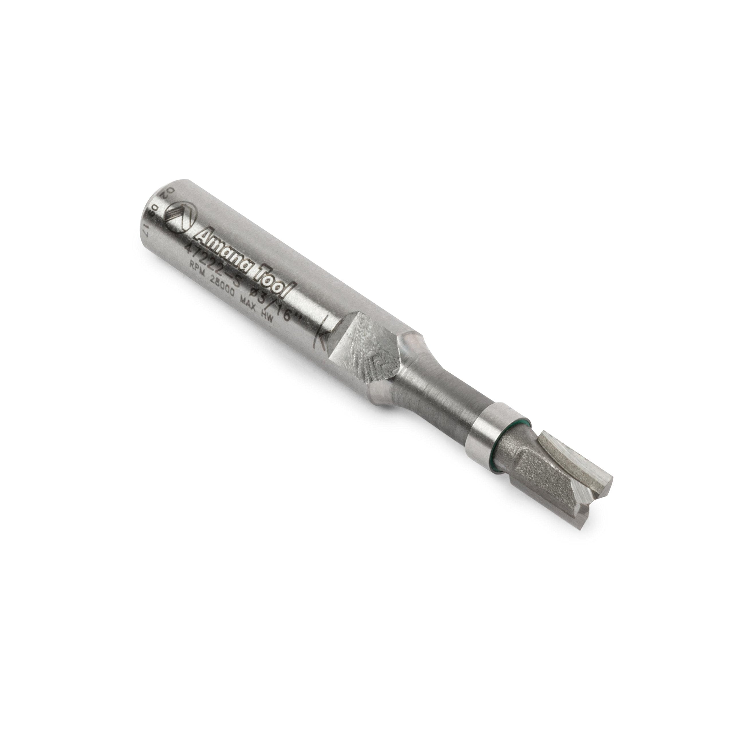 Amana Tool 47222-S miniature flush trim plunge bit with upper ball bearing for precise template routing