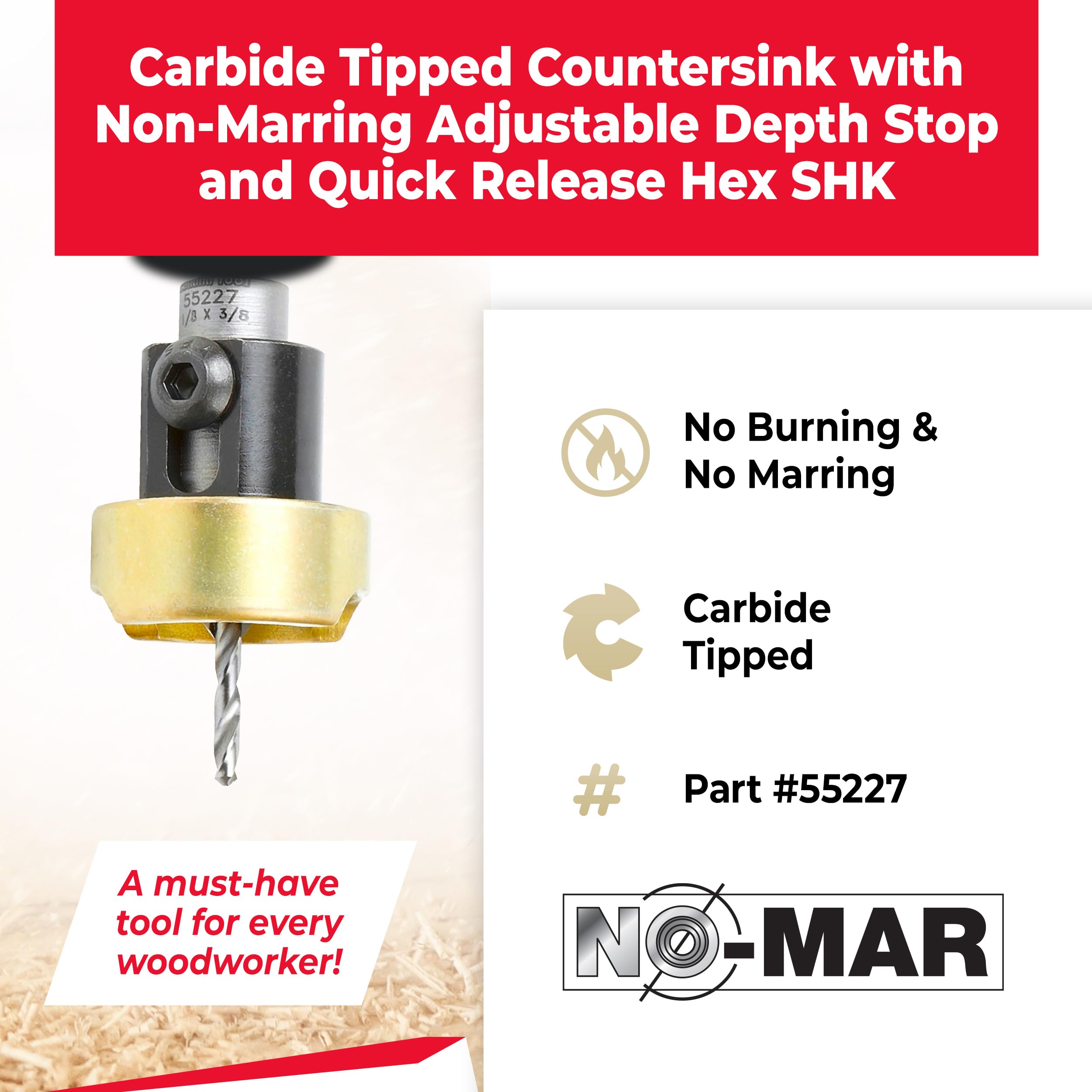 Amana Tool 55227 adjustable depth stop enables controlled countersinking