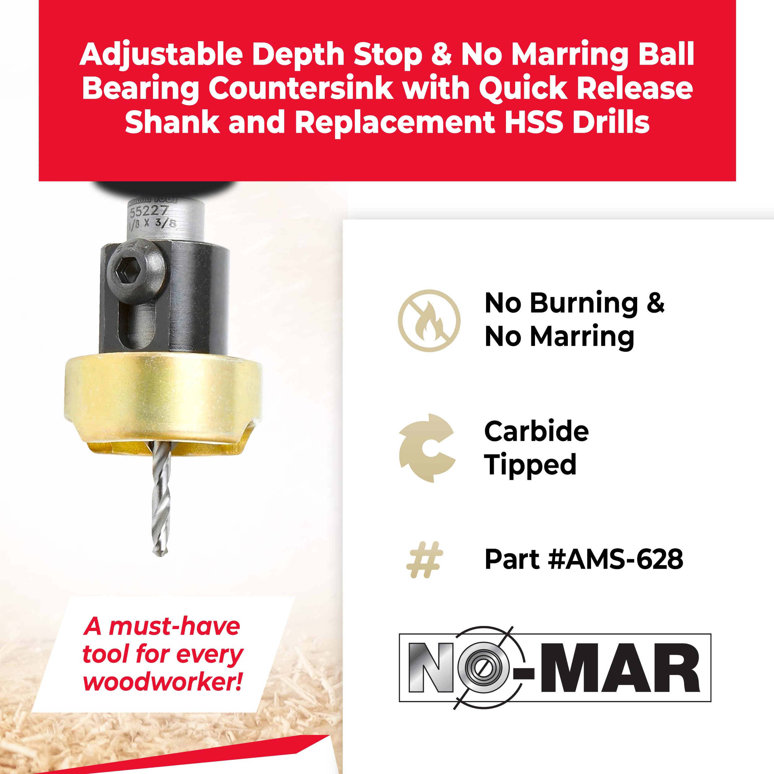 Amana Tool 82-degree countersink close-up shows depth control.