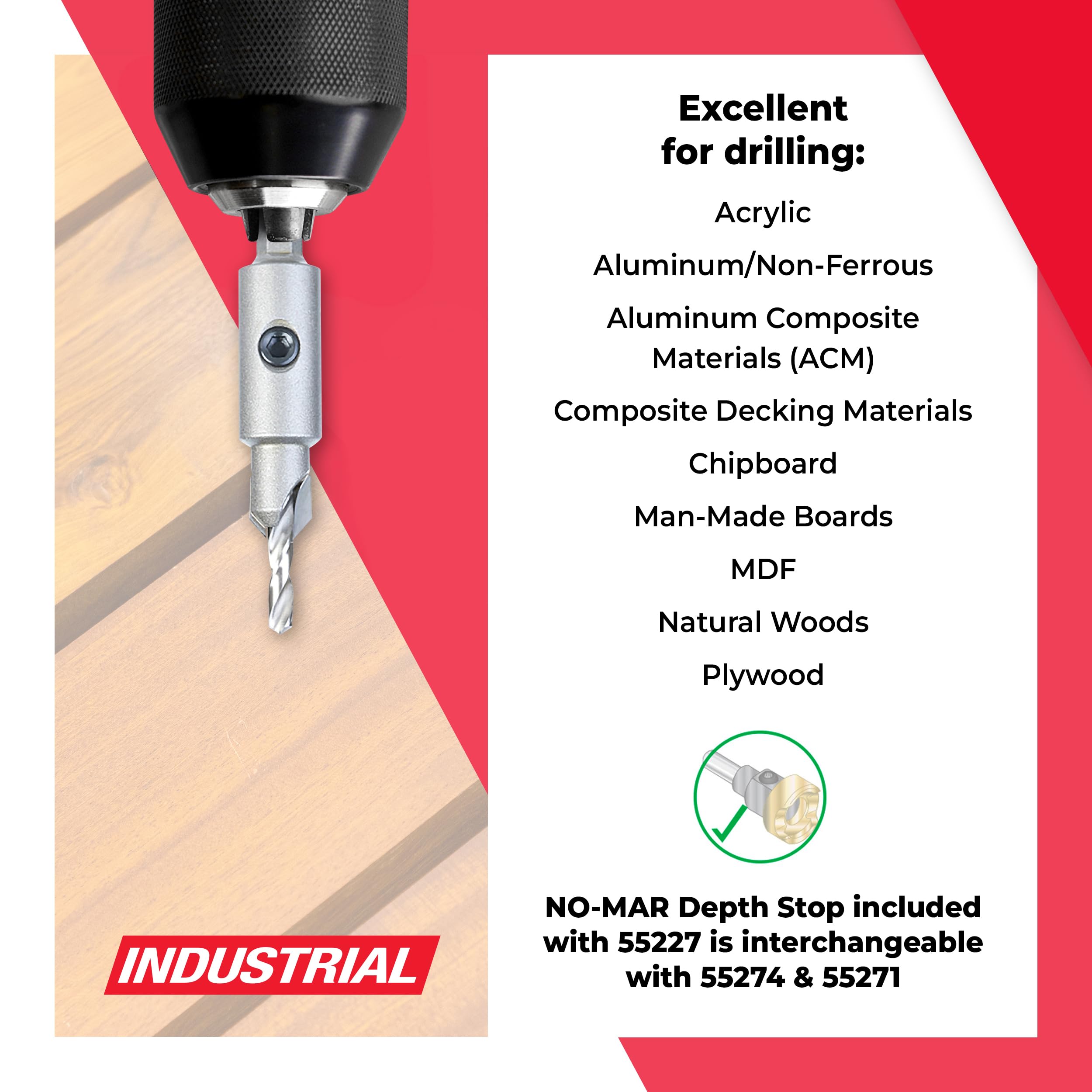 Amana Tool adjustable depth stop demonstrates customizable countersinking depth.