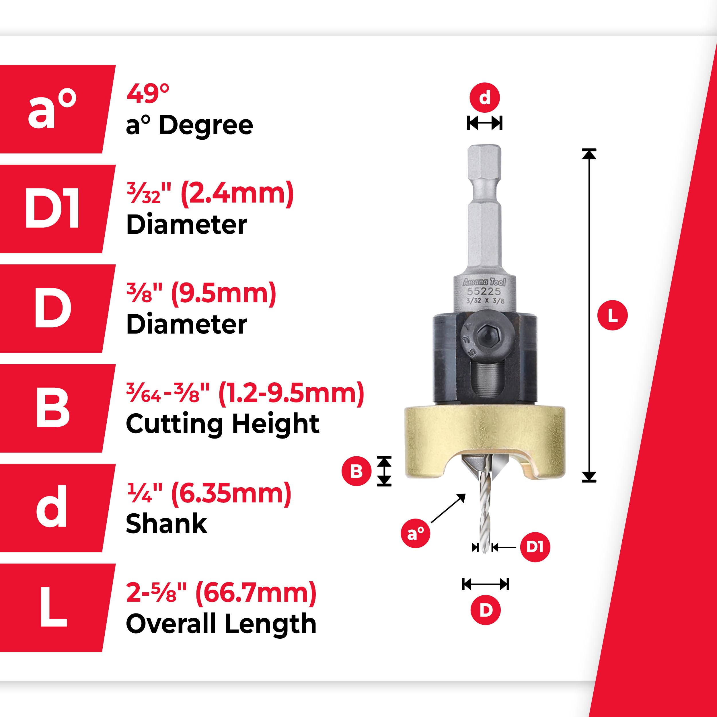 Amana Tool quick-release hex shank enables fast bit swaps without stopping work.