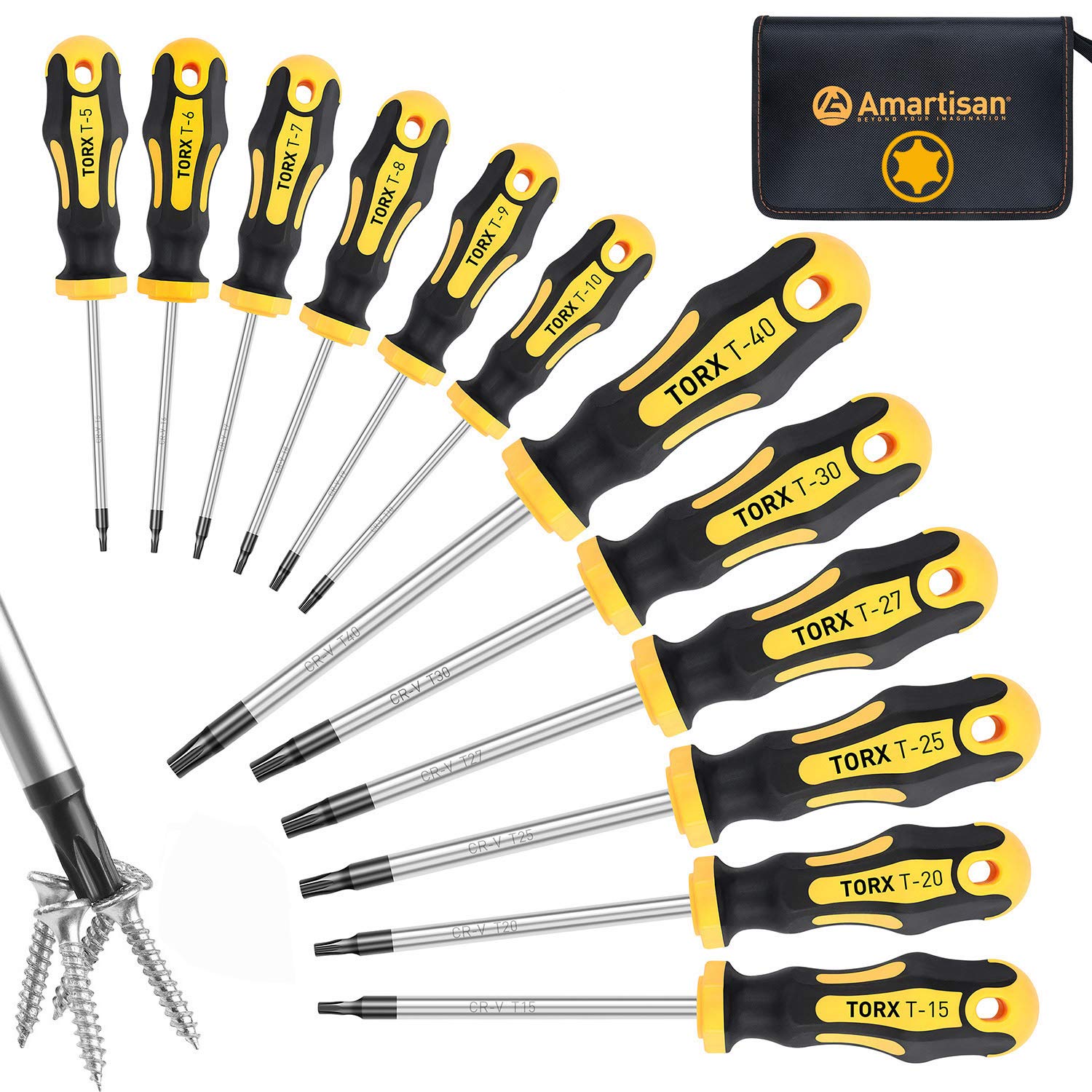 Amartisan 12-piece magnetic Torx screwdrivers set in a rugged case for versatile home repairs.