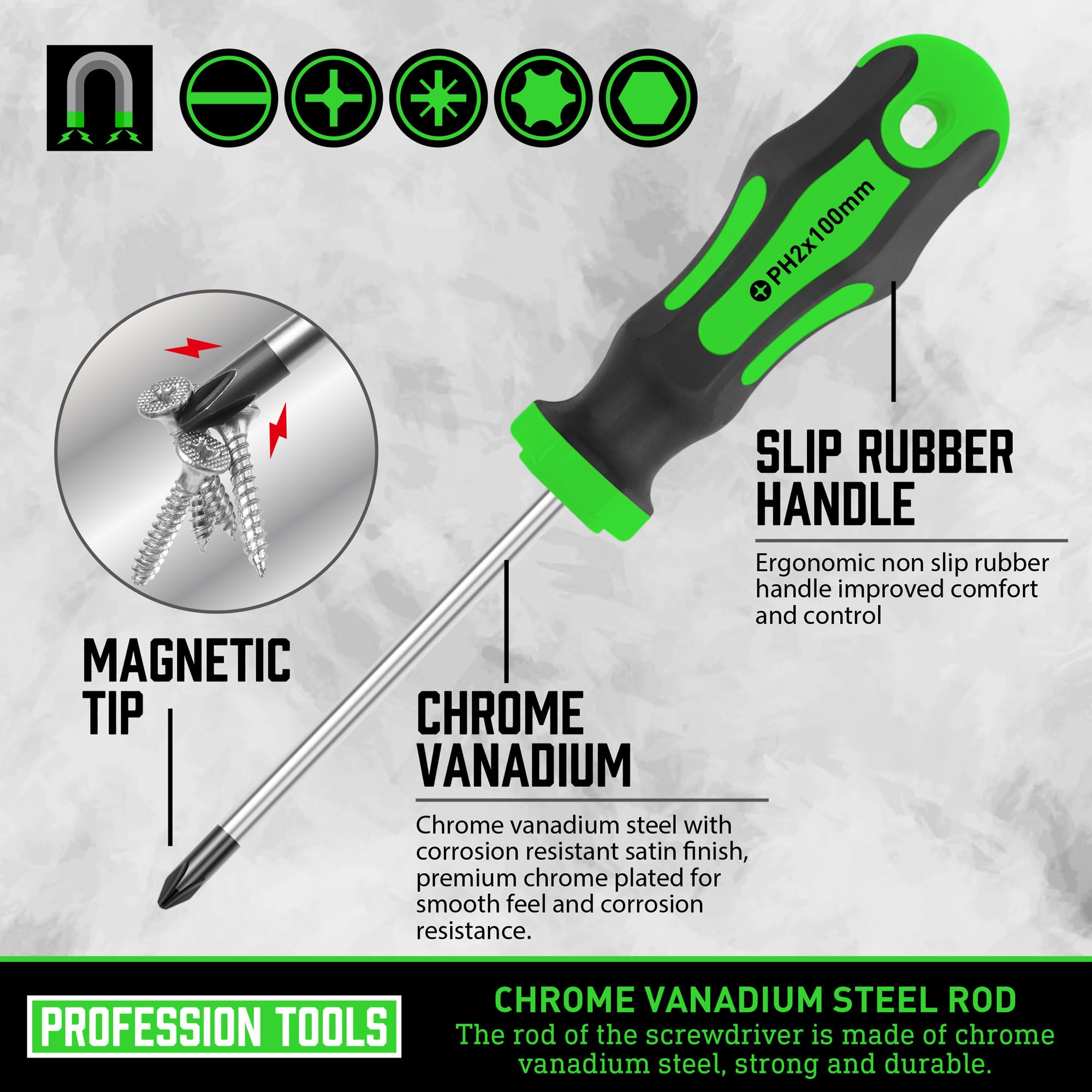 Amartisan conventional screwdrivers lineup, durable chromium vanadium steel for long lasting performance.