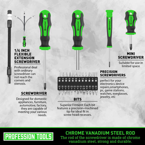 Amartisan precision screwdrivers with assorted tips for delicate electronics work.