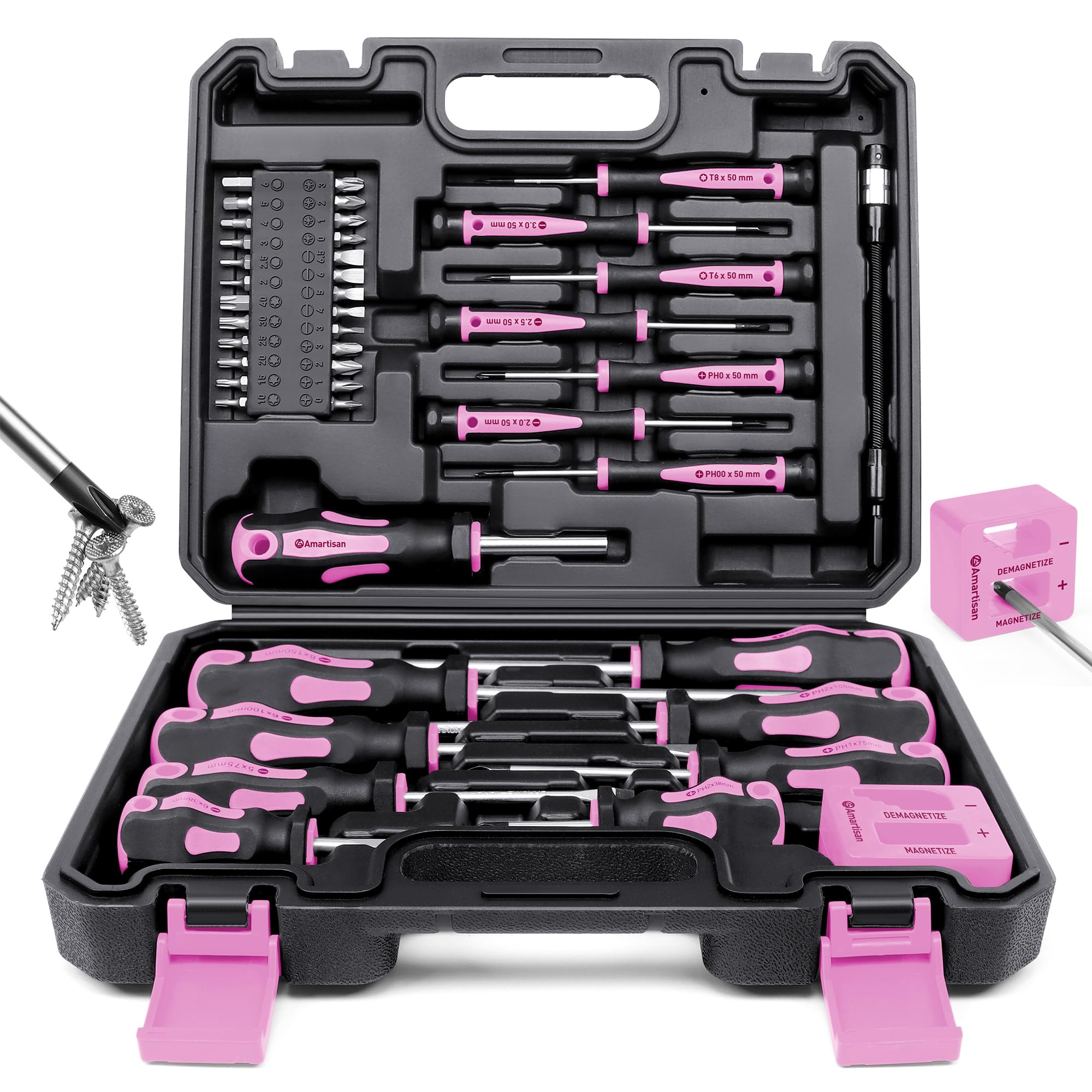 Amartisan 43-piece screwdriver set in case for easy transport and organization.