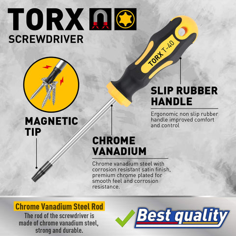 Amartisan chrome-vanadium steel blades delivering durability for Torx work.